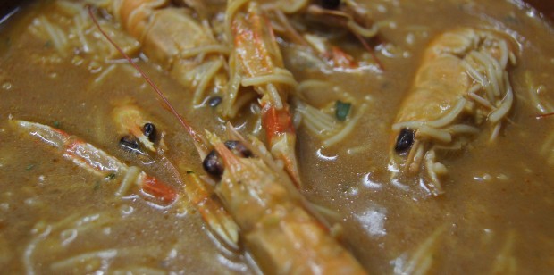 Rockfish stew with baby langoustines and noodles